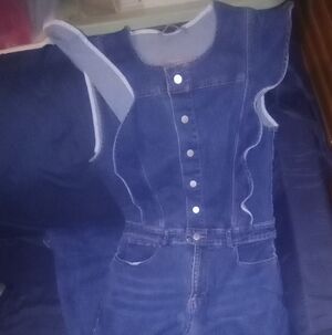 Stylish Blue Denim Button-Up Overalls